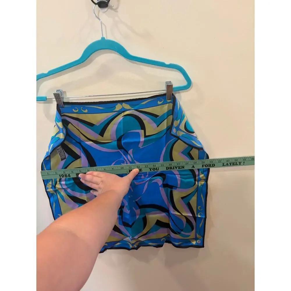 Blue Patterned 100% Silk Scarf, 20.5 inches square